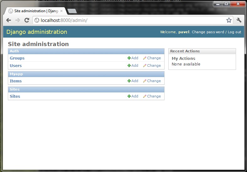Django admin with Items
